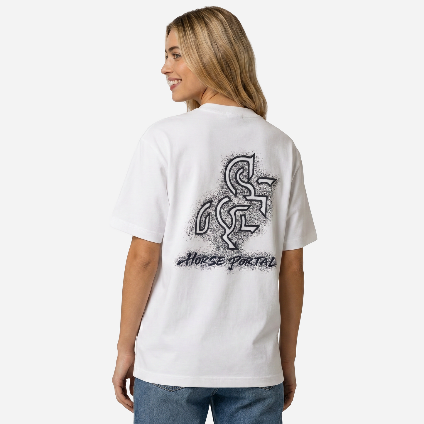 Women's White T-shirt with a Black Logo