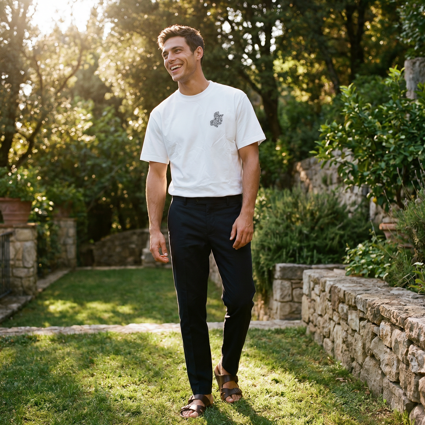 Men's White T-shirt with a Black Logo