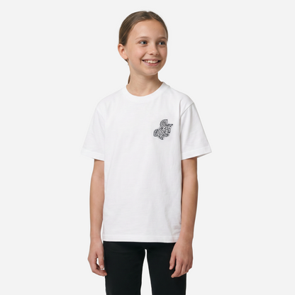 Girls' White T-shirt with a Black Logo