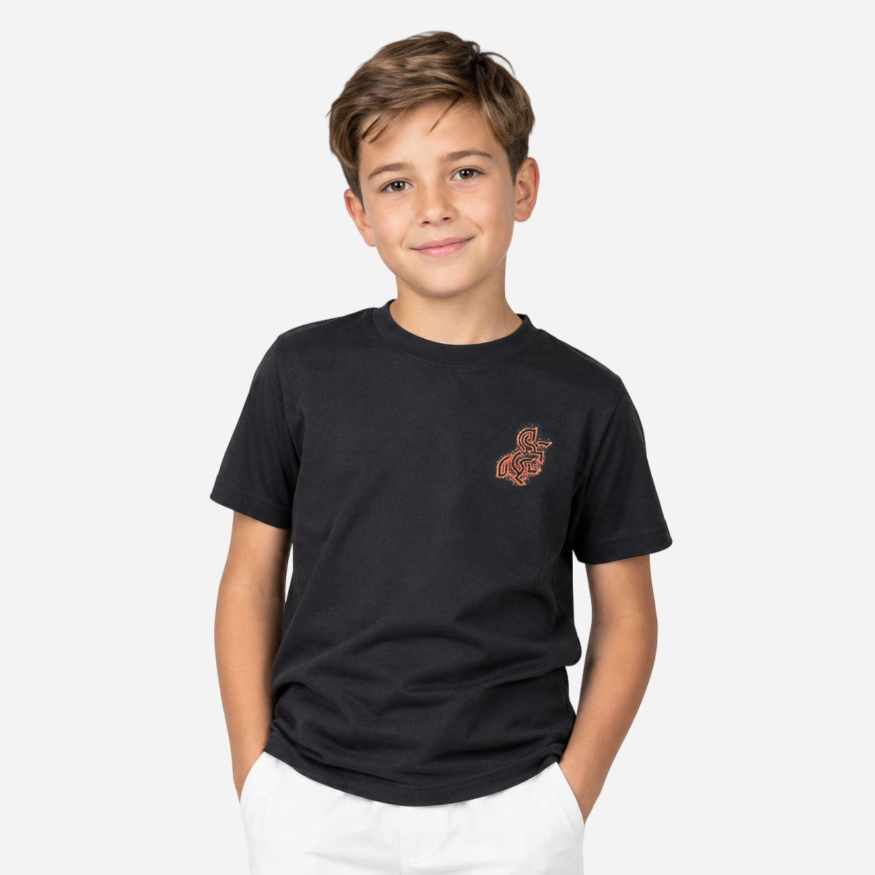 Boys' Black T-shirt with a Bronze Logo