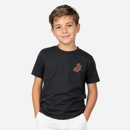 Boys' Black T-shirt with a Bronze Logo