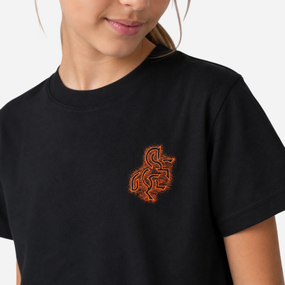 Girls' Black T-shirt with a Bronze Logo
