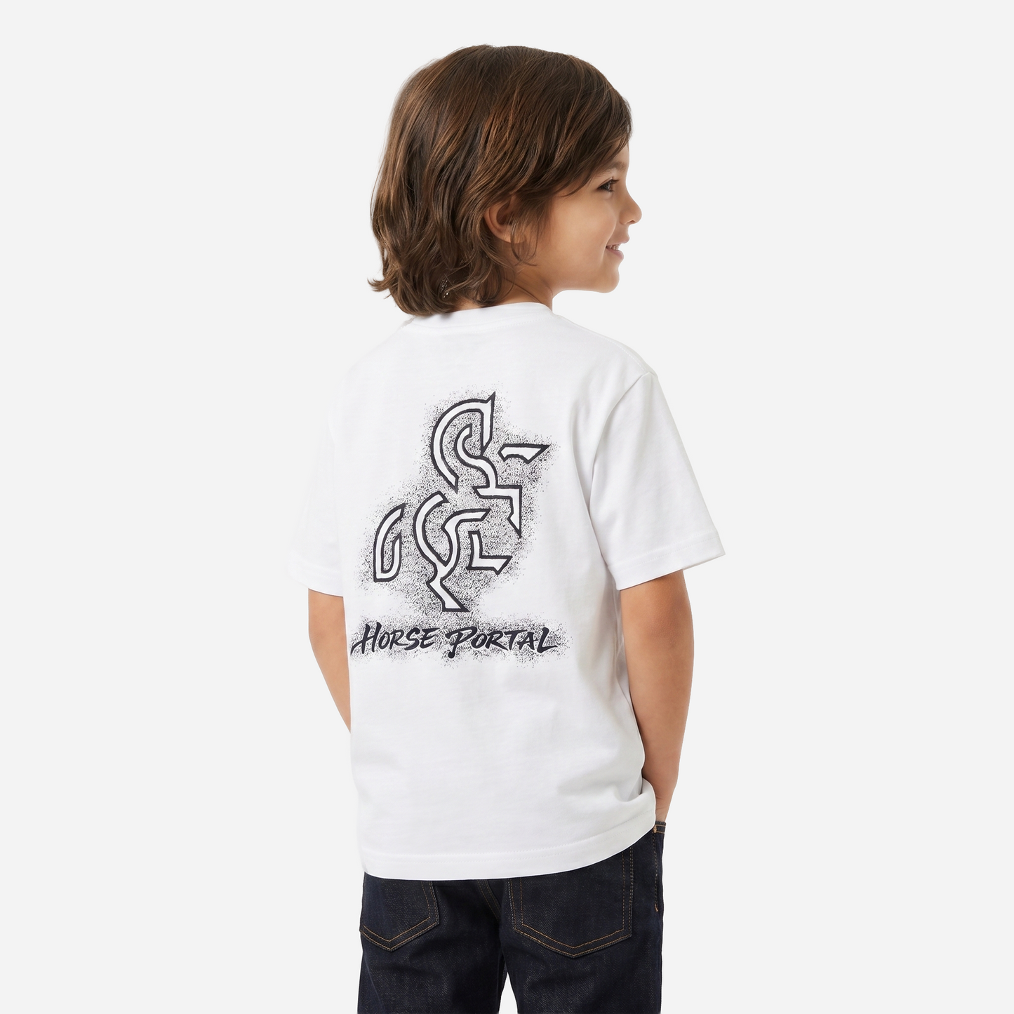 Boys' White T-shirt with a Black Logo