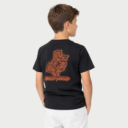 Boys' Black T-shirt with a Bronze Logo