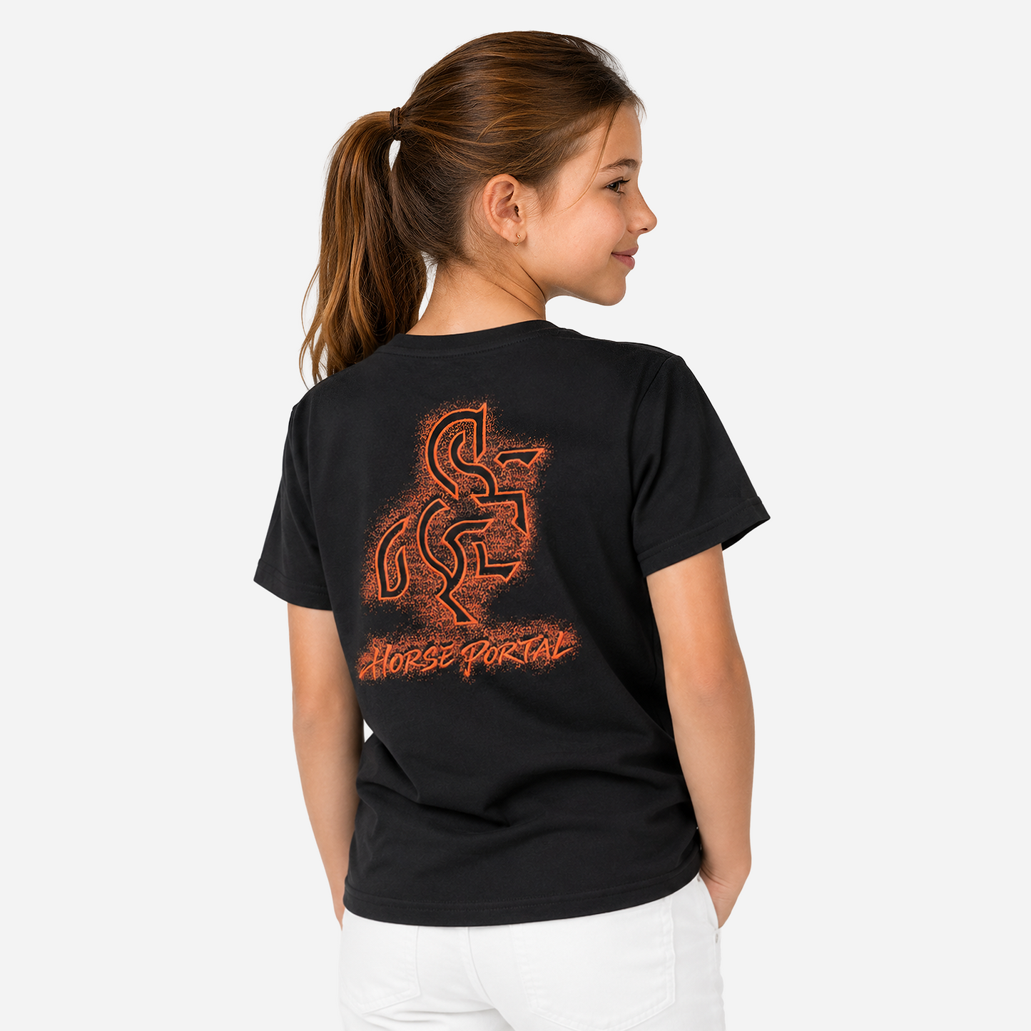 Girls' Black T-shirt with a Bronze Logo