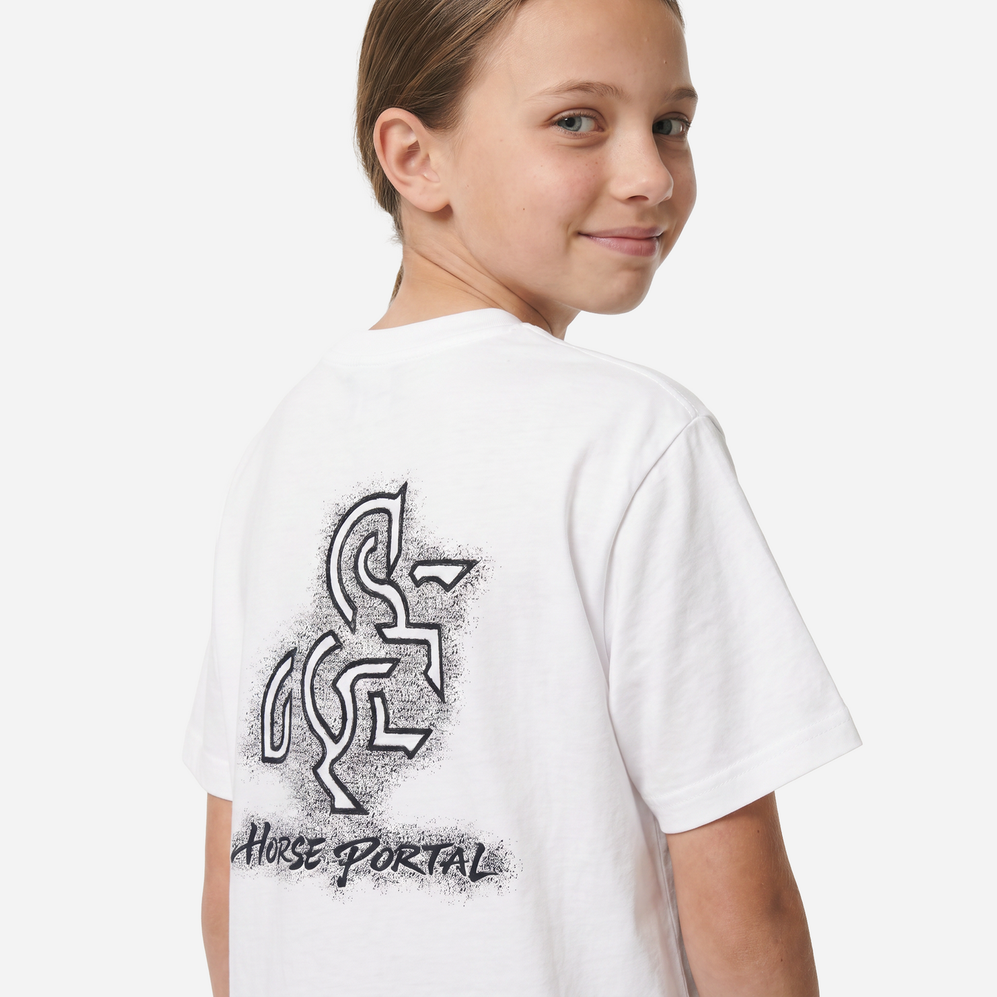 Girls' White T-shirt with a Black Logo