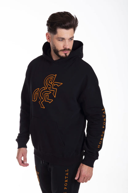 Men's Black Hoodie Bronze Logo