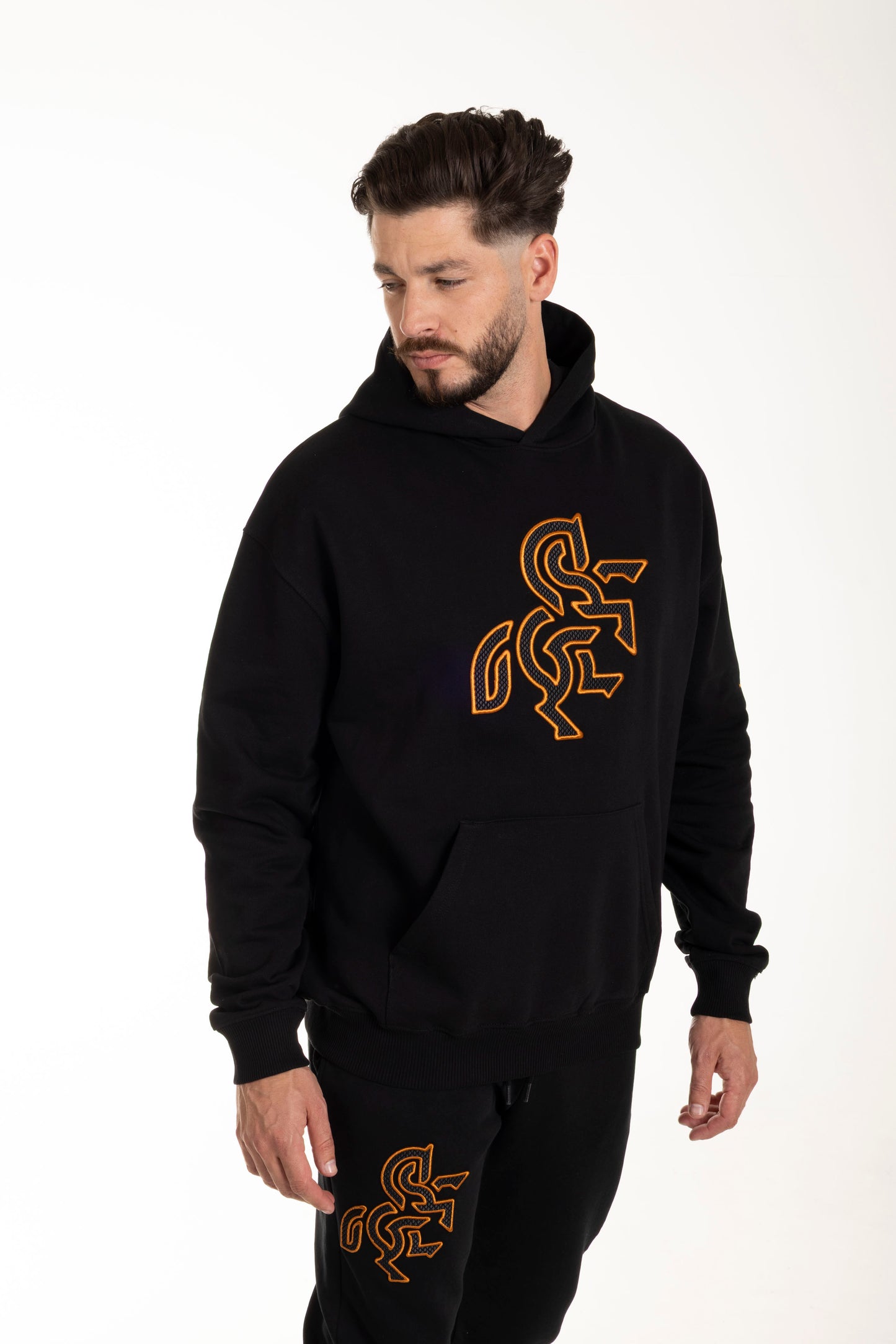 Men's Black Hoodie Bronze Logo