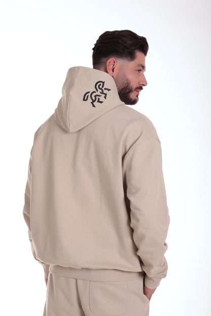 Men's Ivory Hoodie Black Logo