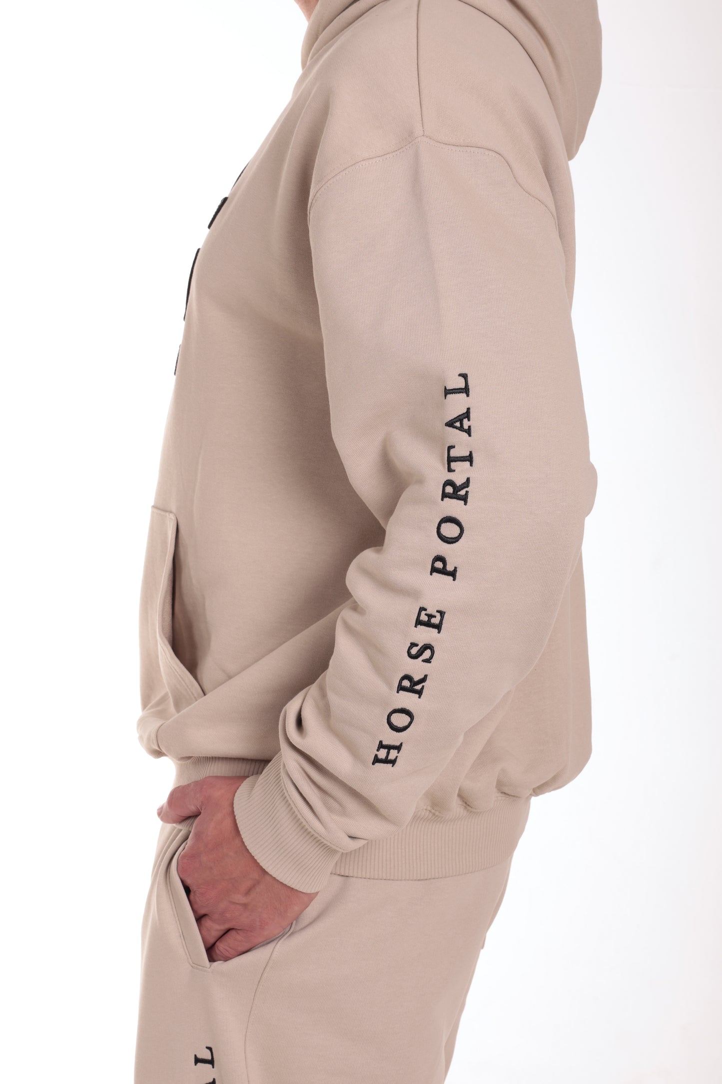 Men's Ivory Hoodie Black Logo