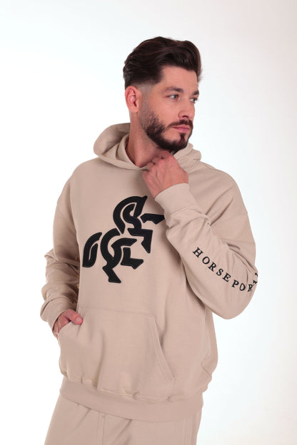 Men's Ivory Hoodie Black Logo