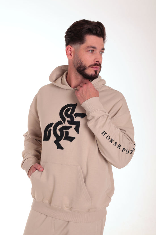 Men's Ivory Hoodie Black Logo