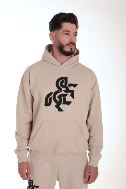 Men's Ivory Hoodie Black Logo