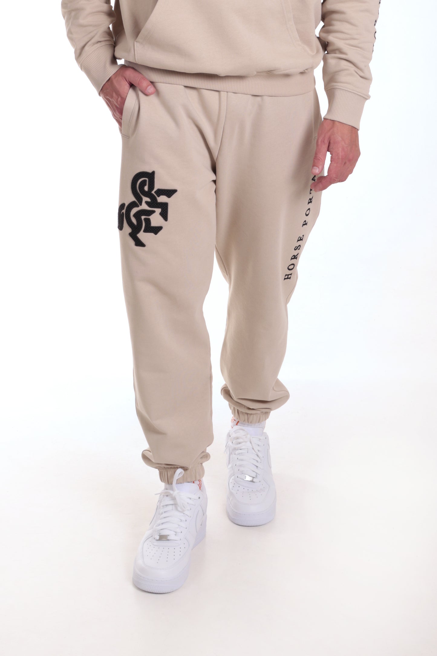 Men's Ivory Sweatpants Black Logo