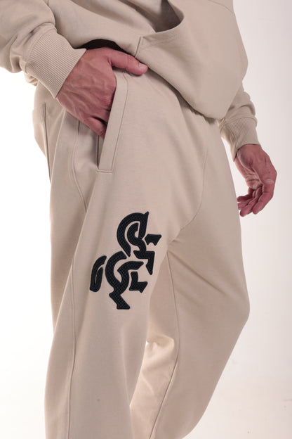 Men's Ivory Sweatpants Black Logo