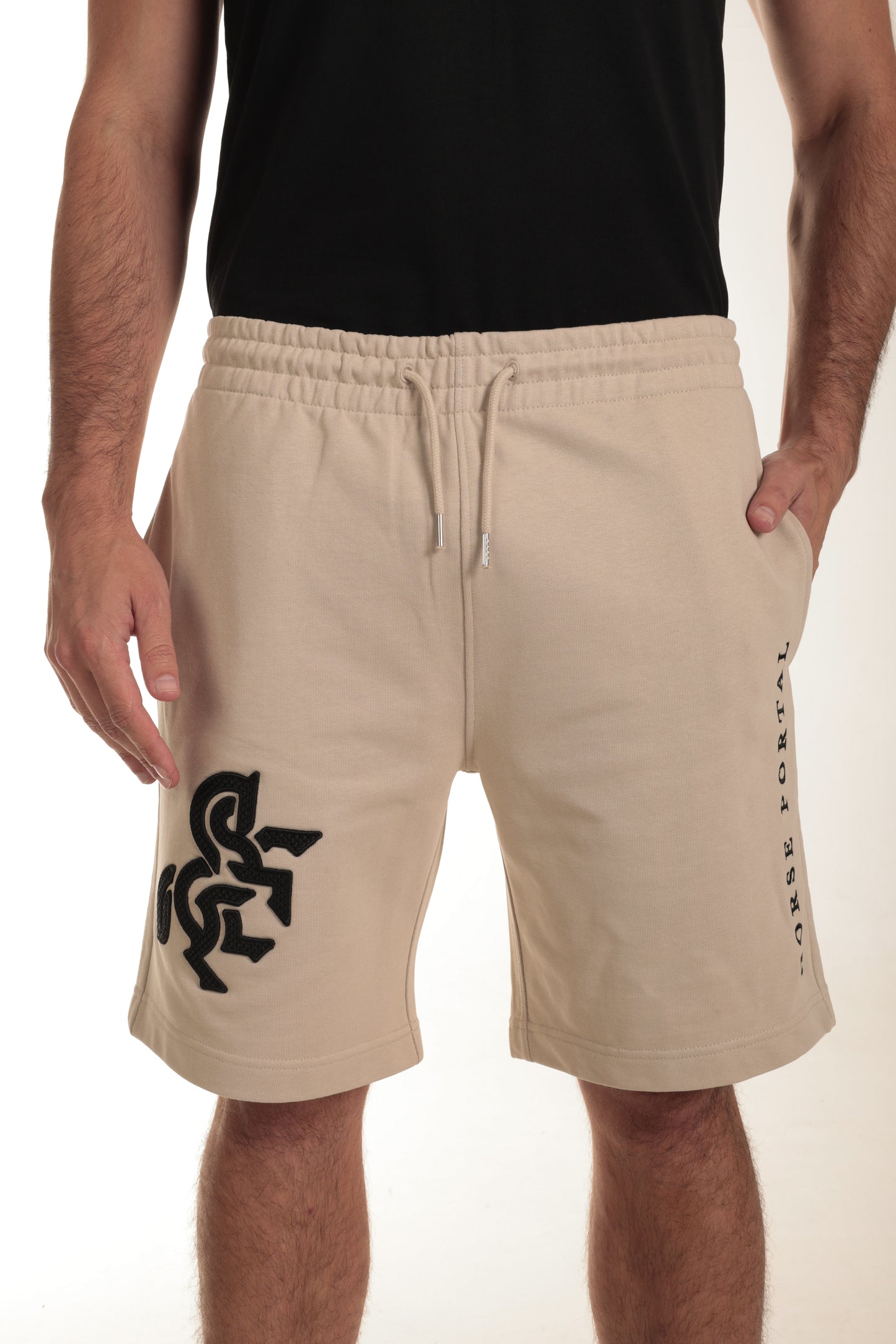 Men's Ivory Shorts Black Logo