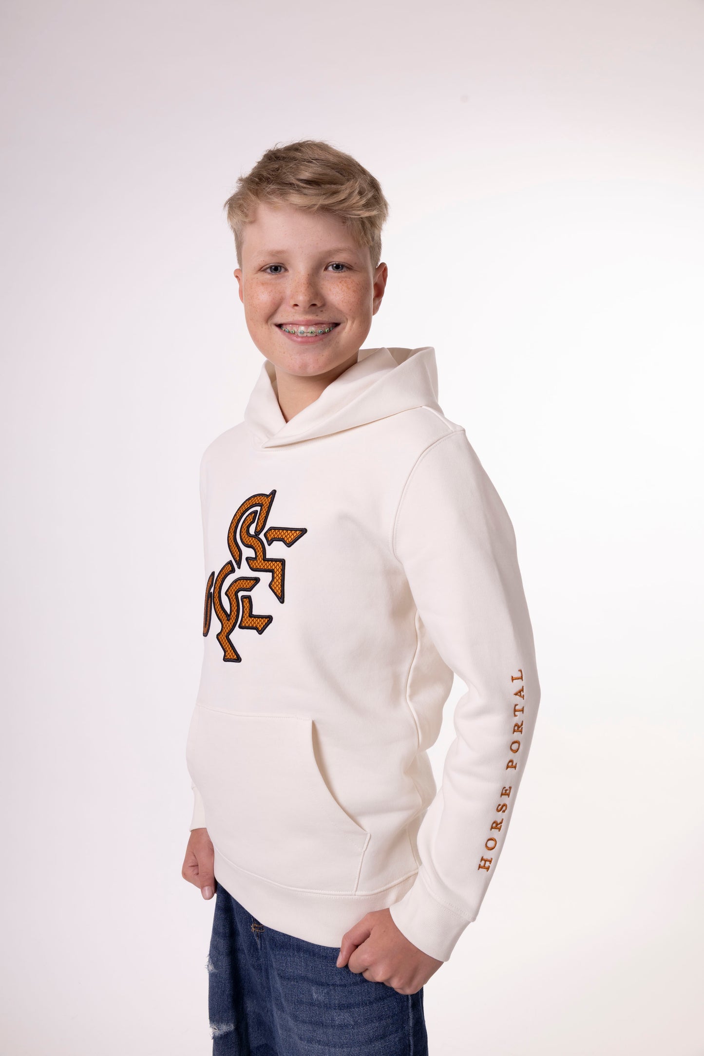 Boys' Ivory Hoodie Bronze Logo