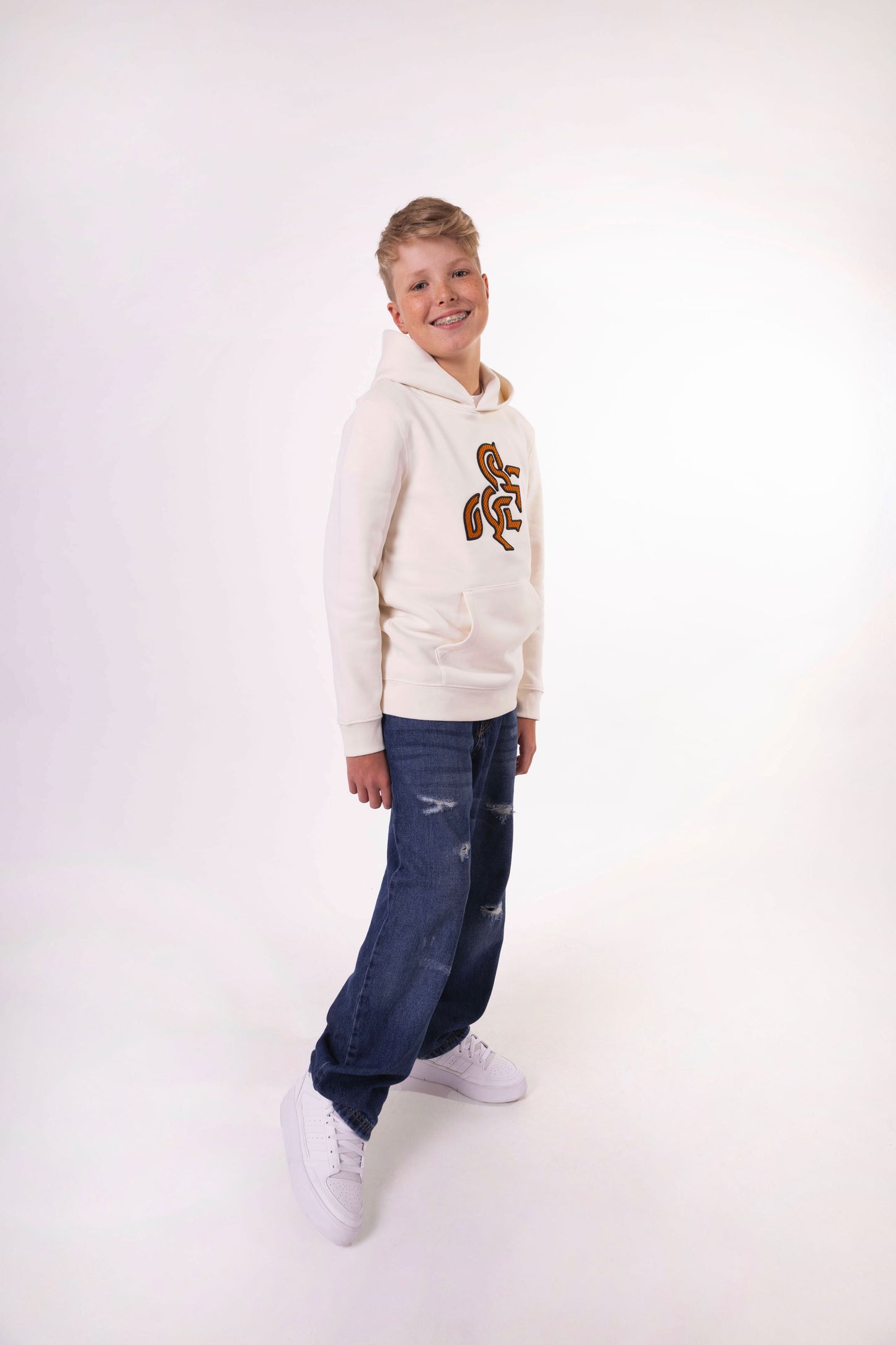 Boys' Ivory Hoodie Bronze Logo