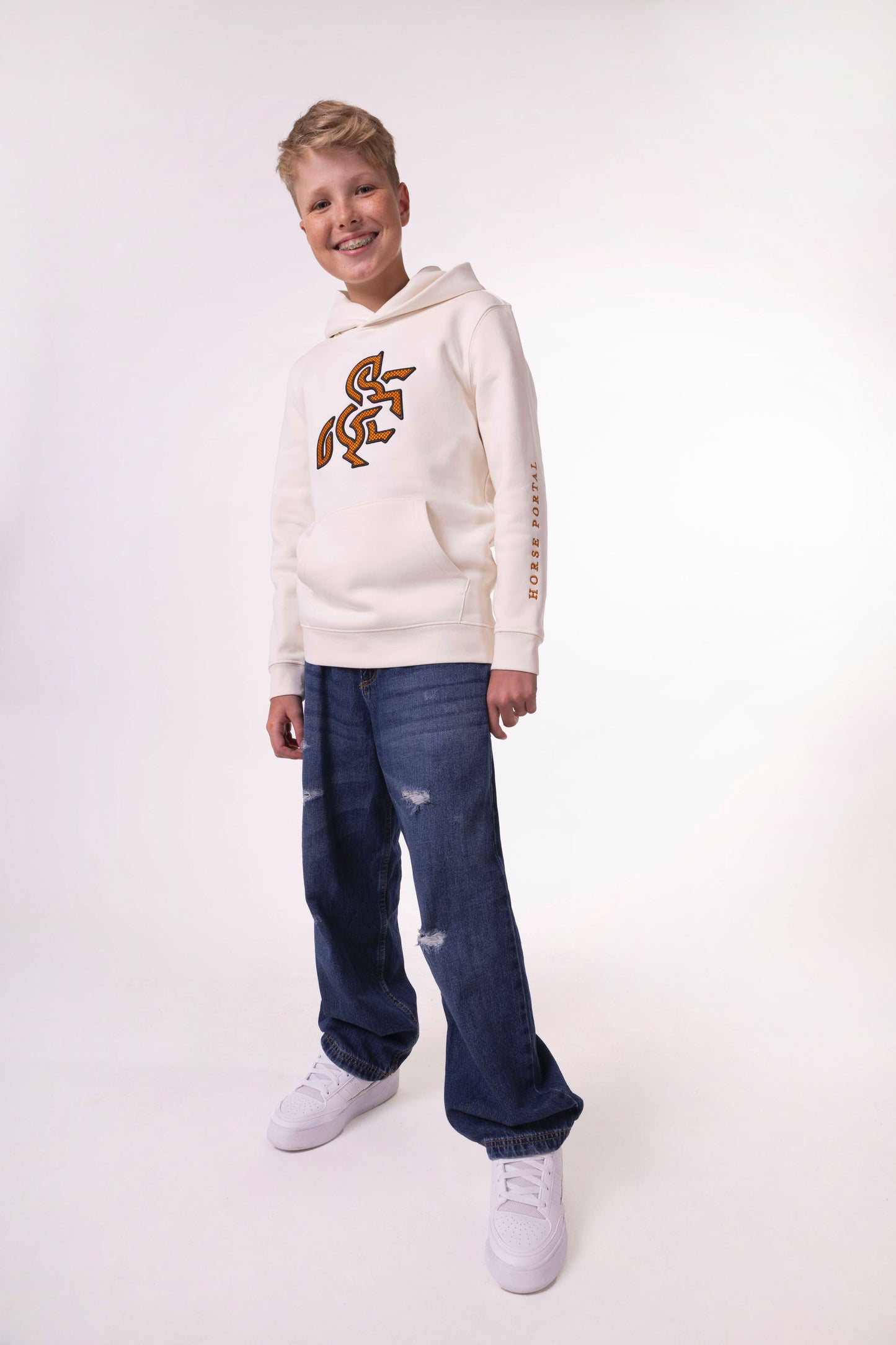 Boys' Ivory Hoodie Bronze Logo
