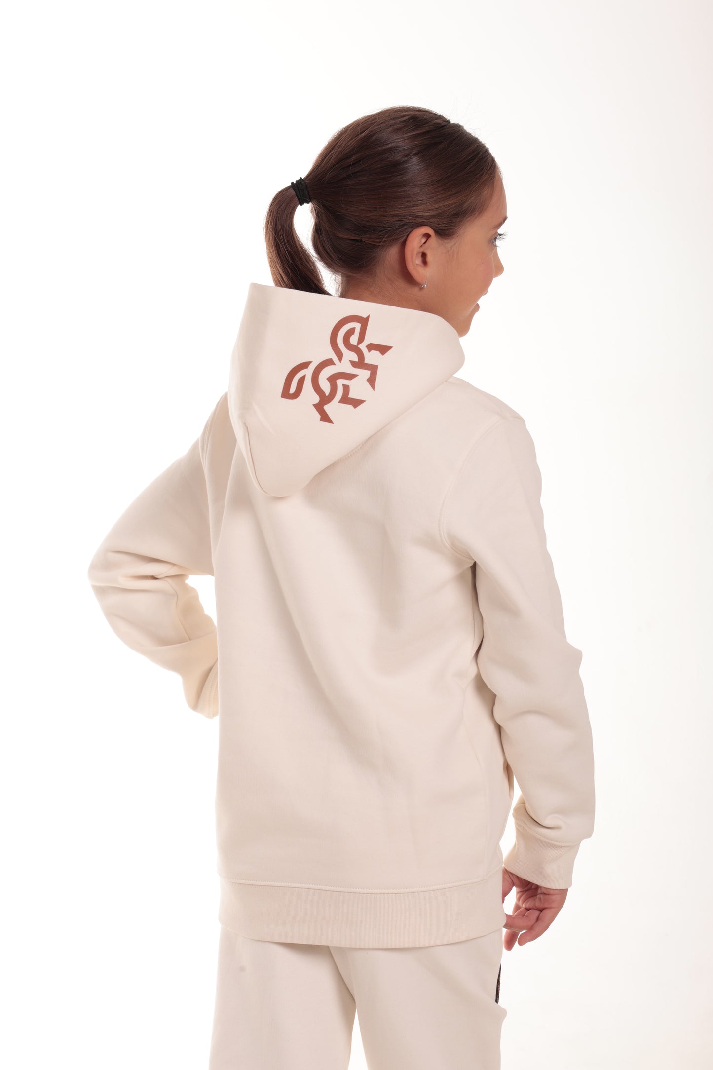Girls' Ivory Hoodie Dark Logo