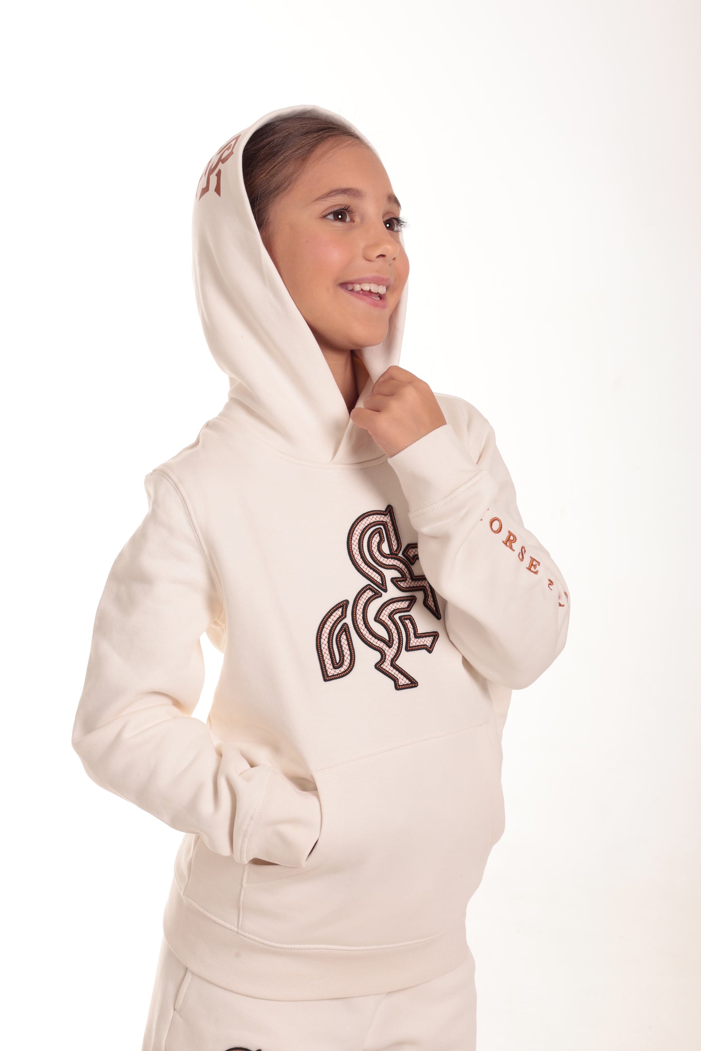 Girls' Ivory Hoodie Dark Logo