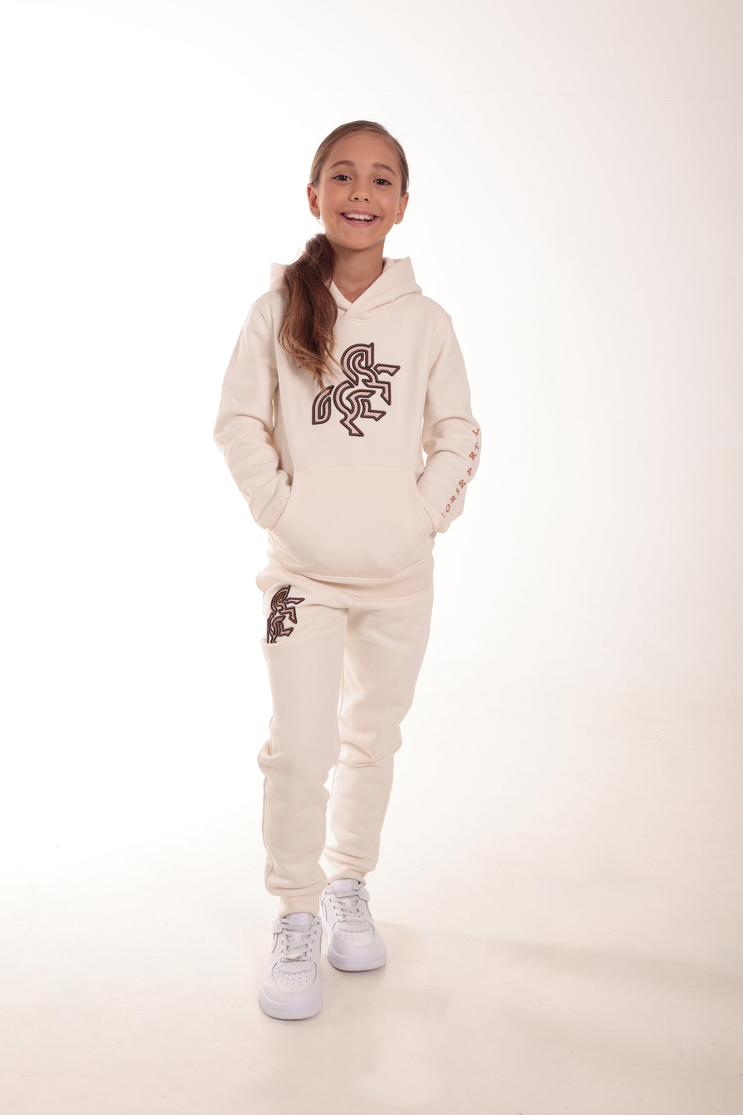 Girls' Ivory Hoodie Dark Logo