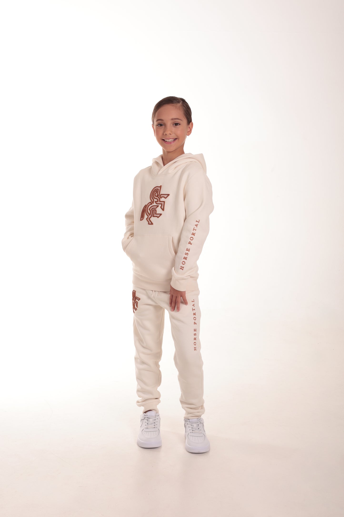 Girls' Ivory Hoodie Bronze Logo