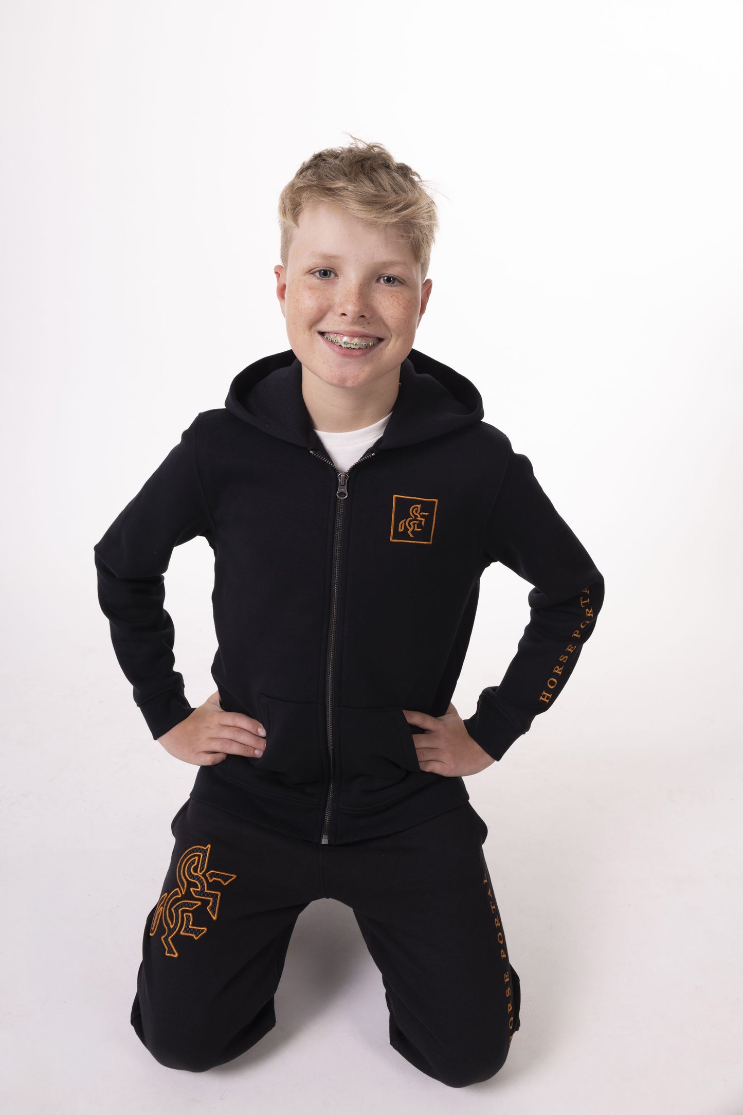 Boys' Black Full Zip Sweatshirt Bronze Logo