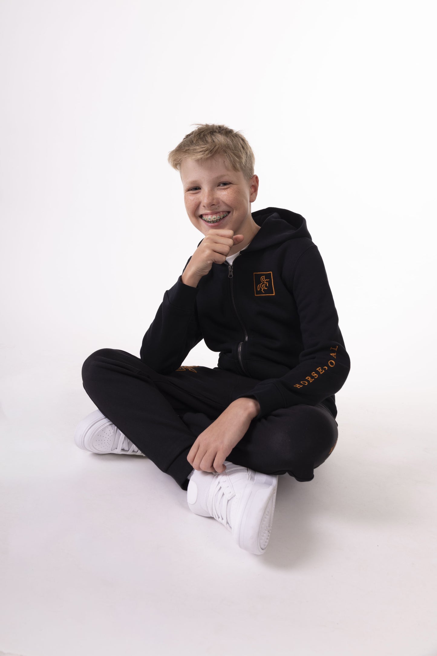 Boys' Black Full Zip Sweatshirt Bronze Logo