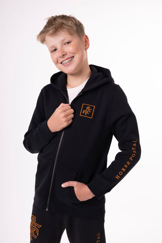Boys' Black Full Zip Sweatshirt Bronze Logo