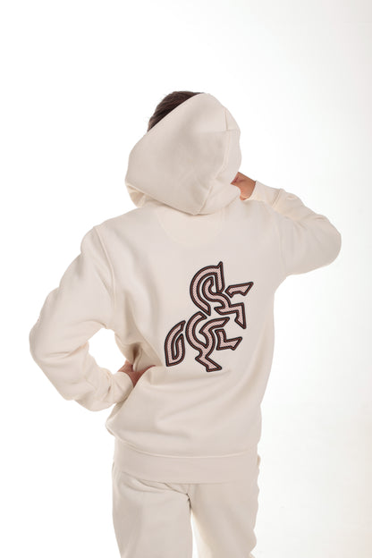 Girls' Ivory Full Zip Sweatshirt Dark Logo
