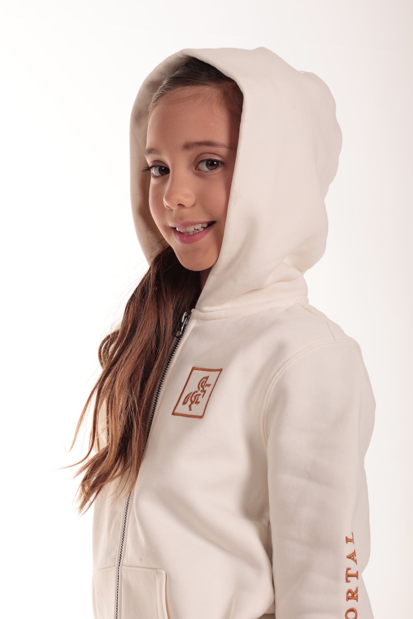 Girls' Ivory Full Zip Sweatshirt Dark Logo