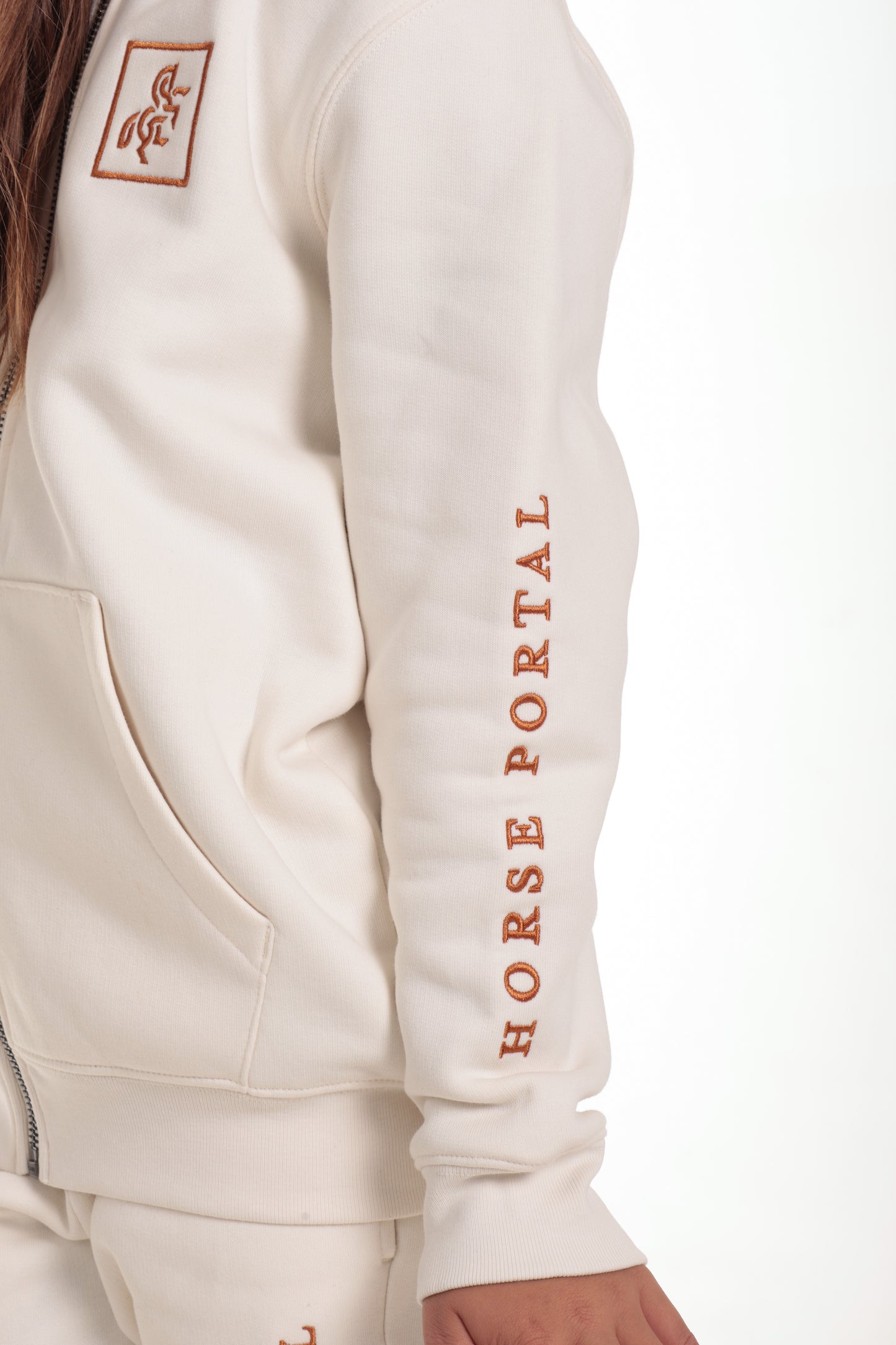 Girls' Ivory Full Zip Sweatshirt Dark Logo