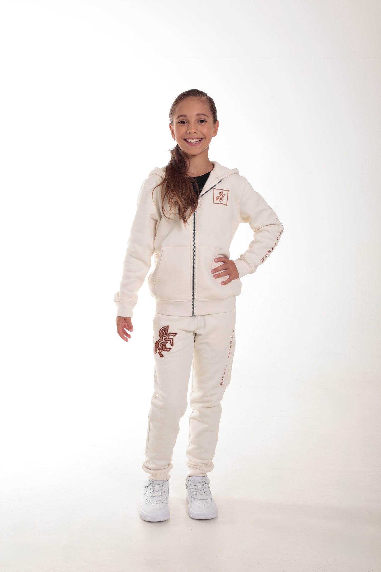 Girls' Ivory Full Zip Sweatshirt Dark Logo