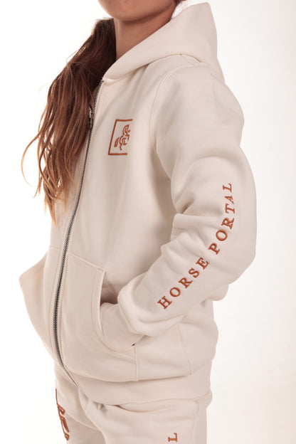 Girls' Ivory Full Zip Sweatshirt Bronze Logo
