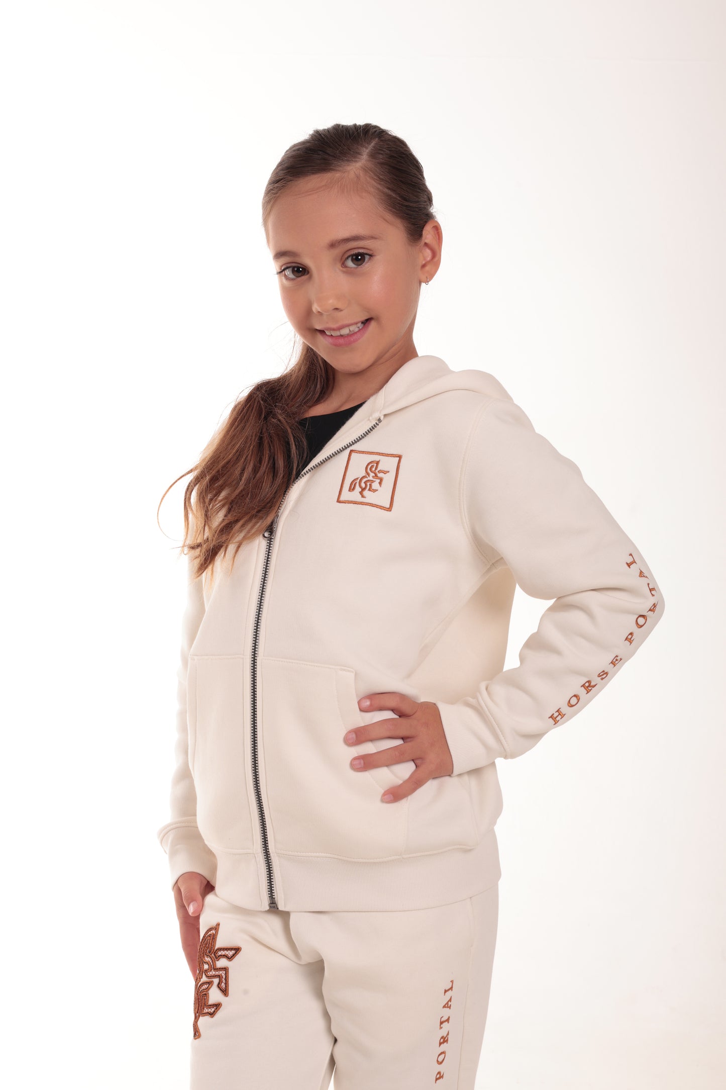 Girls' Ivory Full Zip Sweatshirt Bronze Logo