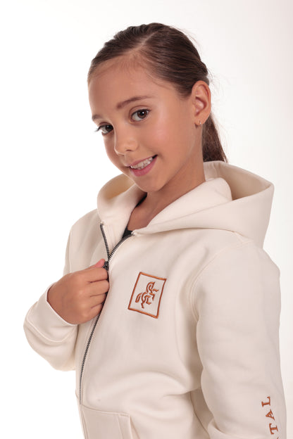 Girls' Ivory Full Zip Sweatshirt Bronze Logo