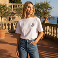Women's White T-shirt with a Black Logo