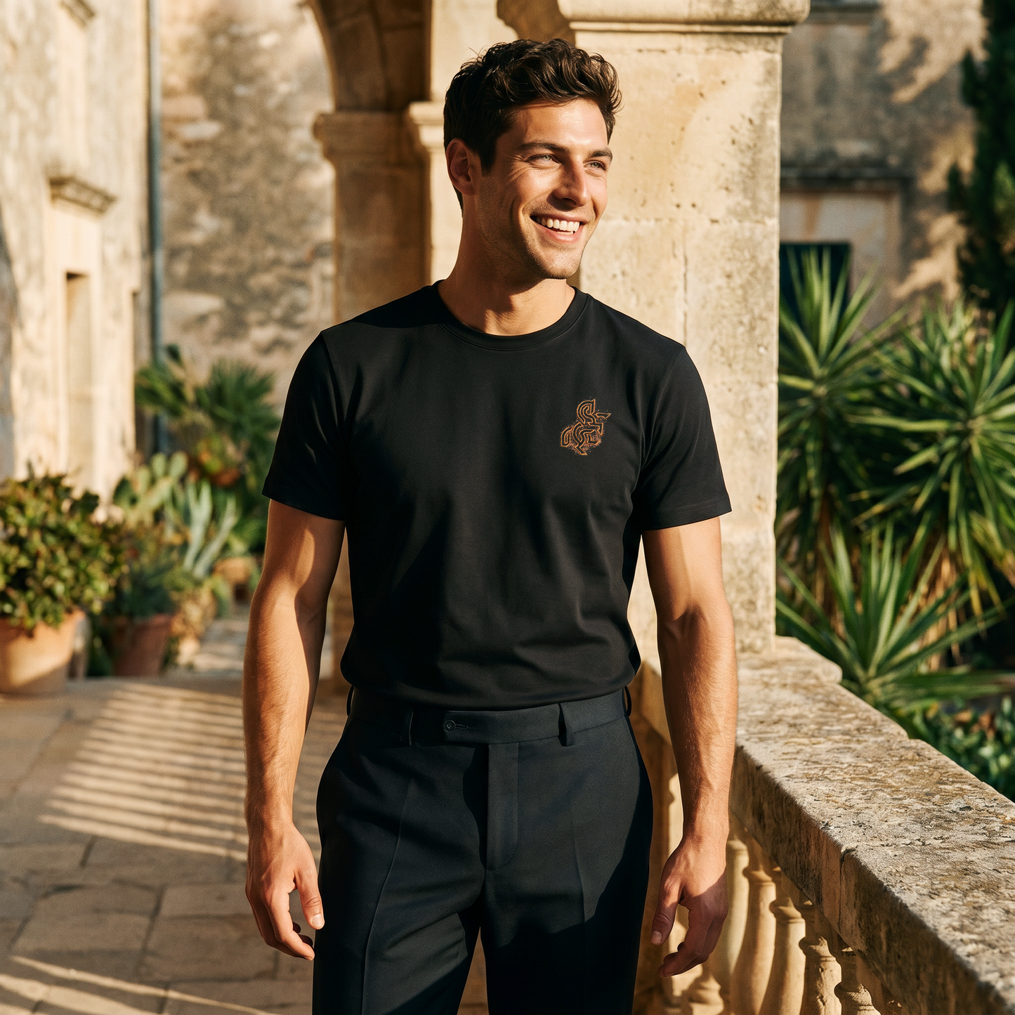 Men's Black T-shirt with a Bronze Logo