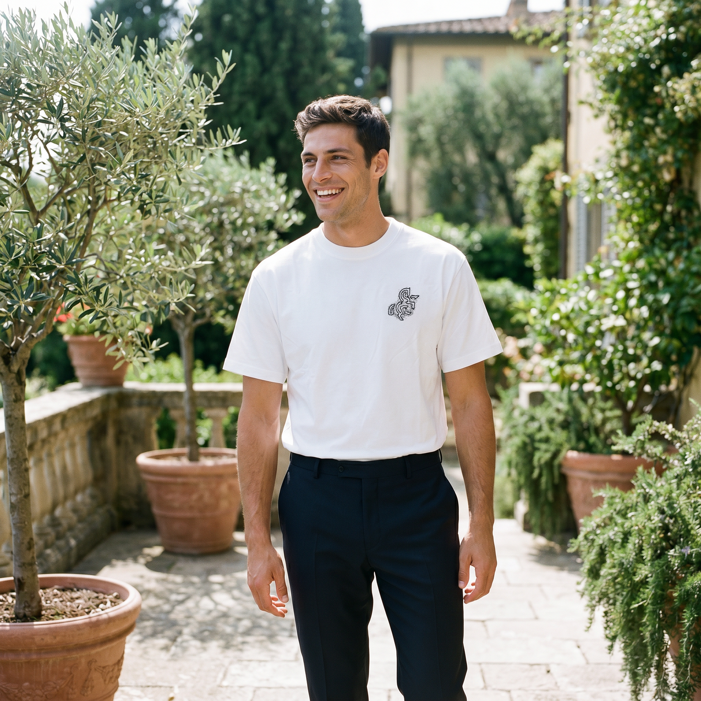 Men's White T-shirt with a Black Logo