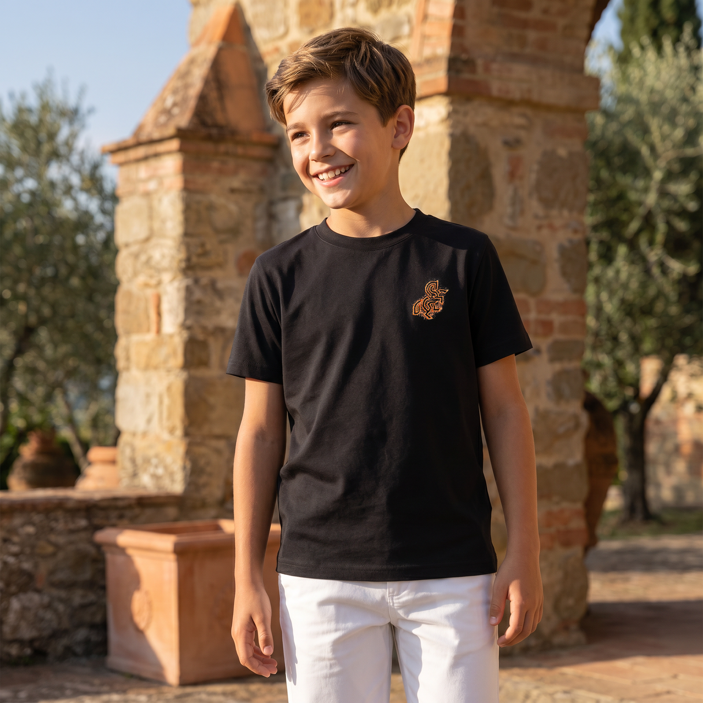 Boys' Black T-shirt with a Bronze Logo