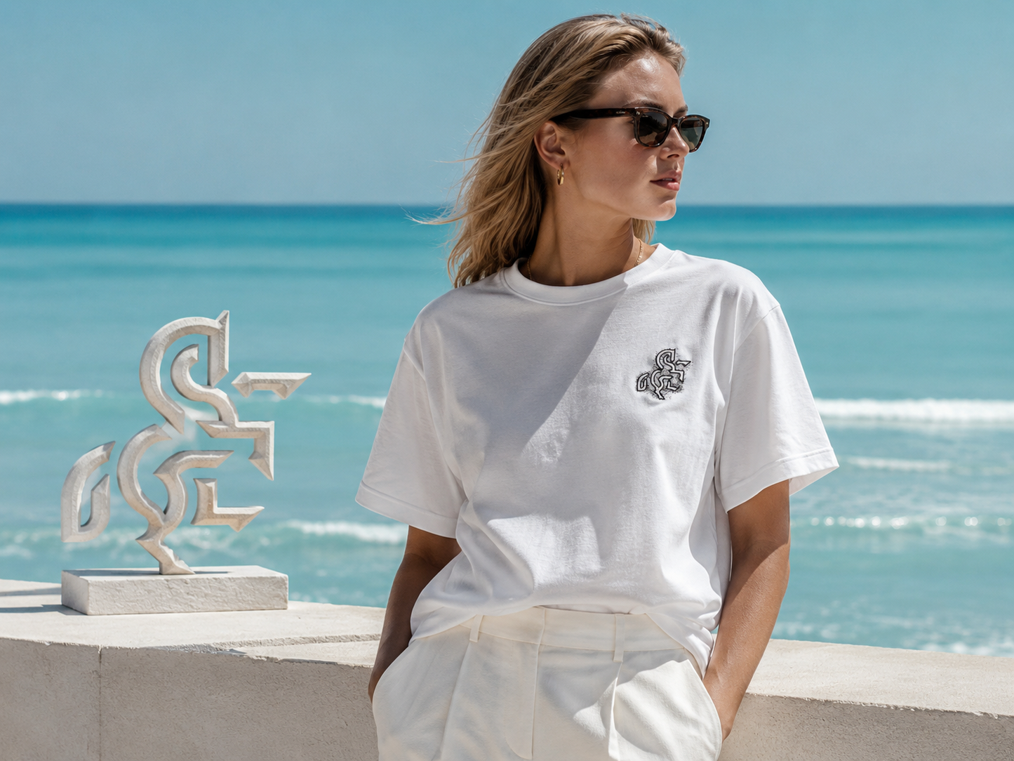 Women's White T-shirt with a Black Logo
