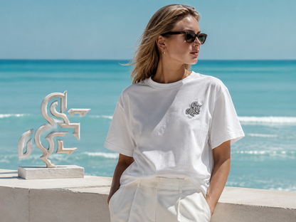 Women's White T-shirt with a Black Logo
