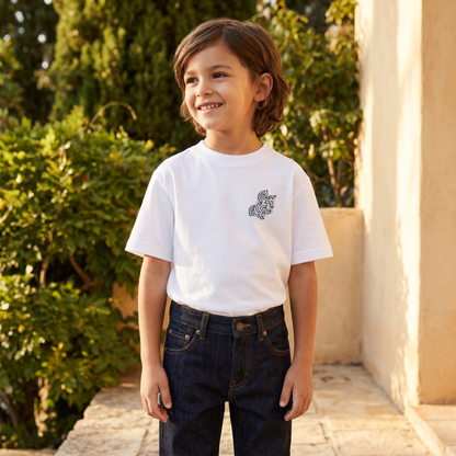 Boys' White T-shirt with a Black Logo