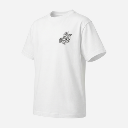 Girls' White T-shirt with a Black Logo